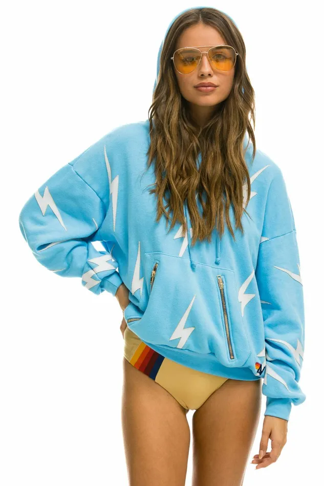 Women BOLT STITCH REPEAT RELAXED PULLOVER HOODIE WITH POCKET ZIPPERS 8211 SKY WHITE Aviator Nation BoltCollection Women BOLT STITCH REPEAT RELAXED PULLOVER HOODIE WITH POCKET ZIPPERS 8211 SKY WHITE Aviator Nation BoltCollection