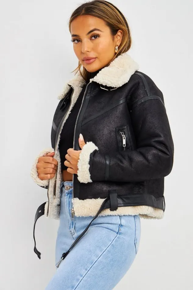 Women Bomber Aviateur Noir Court Peau De Mouton Beige Black Brentiny Paris Jackets Women Bomber Aviateur Noir Court Peau De Mouton Beige Black Brentiny Paris Jackets