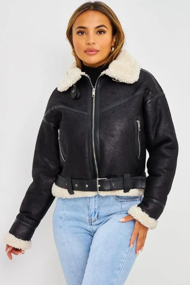 Women Bomber Aviateur Noir Court Peau De Mouton Beige Black Brentiny Paris Jackets Women Bomber Aviateur Noir Court Peau De Mouton Beige Black Brentiny Paris Jackets
