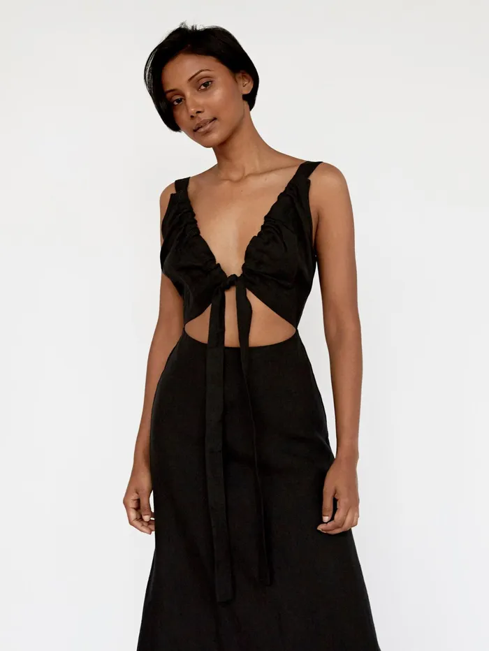 Women Bondi Born 8211 Tobago Organic Linen Dress In Black The UNDONE Dresses