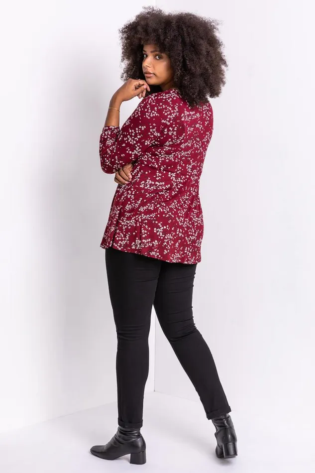 Women Bordeaux Curve Square Neck Floral Top Roman Tops