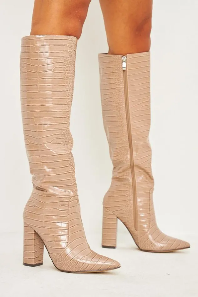 Women Bottes Beige Fonc Laques Effet Croco Talon Bloc Darkbeige Brentiny Paris Ankle Boots 8211 Boots