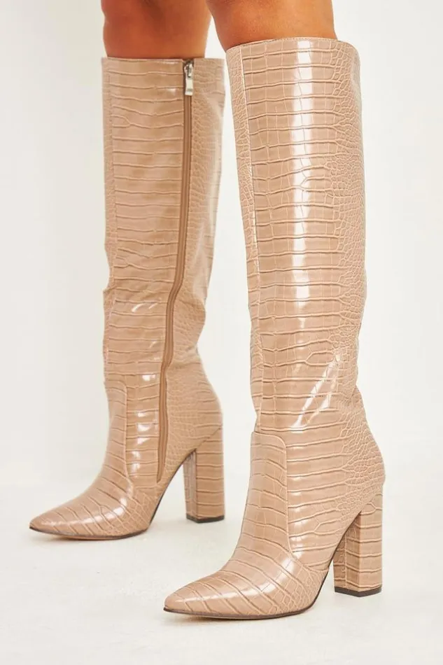 Women Bottes Beige Fonc Laques Effet Croco Talon Bloc Darkbeige Brentiny Paris Ankle Boots 8211 Boots