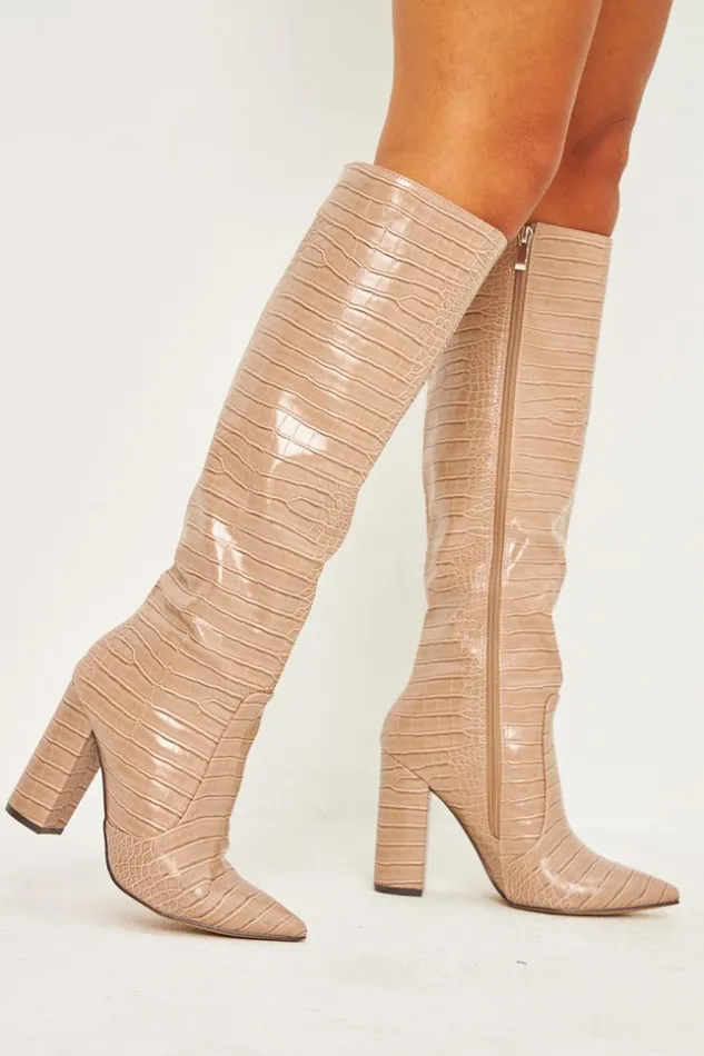 Women Bottes Beige Fonc Laques Effet Croco Talon Bloc Darkbeige Brentiny Paris Ankle Boots 8211 Boots