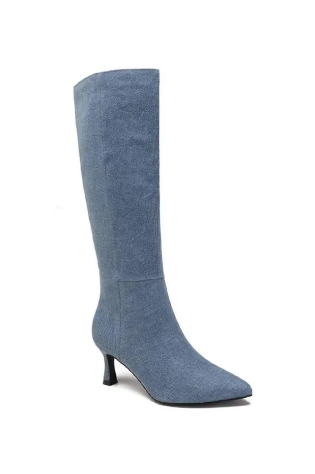 Women Bottes Bleu Clair Petits Talons En Denim Bleuclair Brentiny Paris Thigh Boots