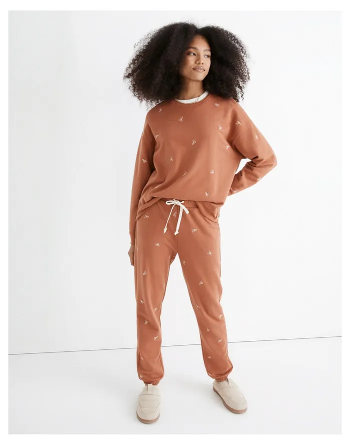Women Bow Embroidered Double Crewneck Sweatshirt Warm Umber Madewell Sweatshirts and Sweatpants Women Bow Embroidered Double Crewneck Sweatshirt Warm Umber Madewell Sweatshirts and Sweatpants