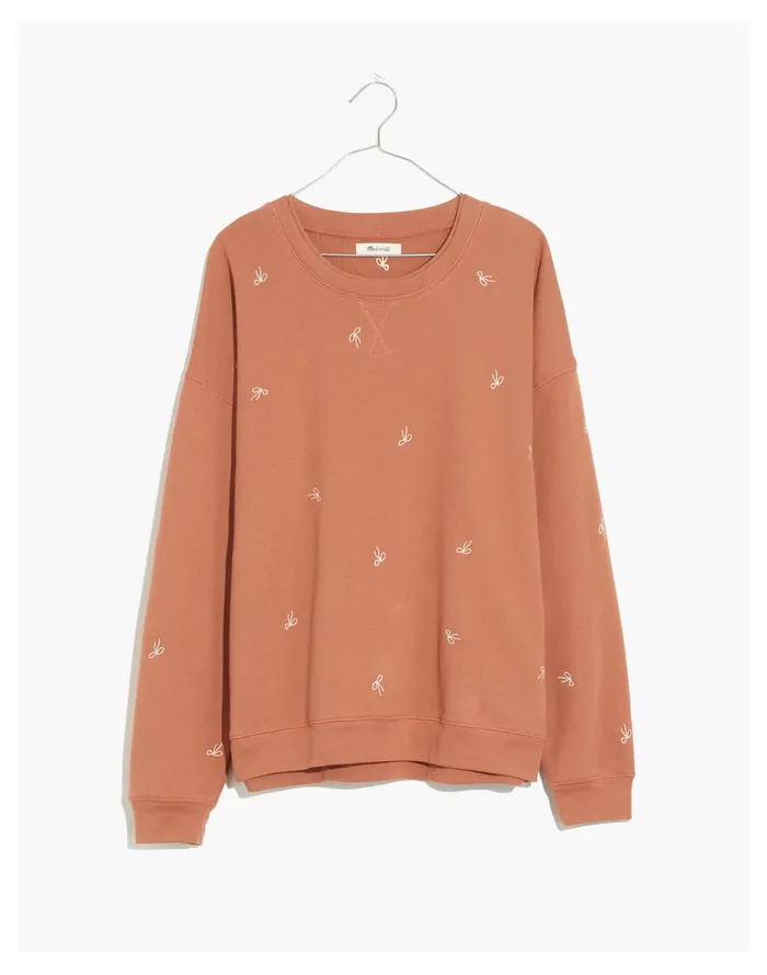 Women Bow Embroidered Double Crewneck Sweatshirt Warm Umber Madewell Sweatshirts and Sweatpants Women Bow Embroidered Double Crewneck Sweatshirt Warm Umber Madewell Sweatshirts and Sweatpants