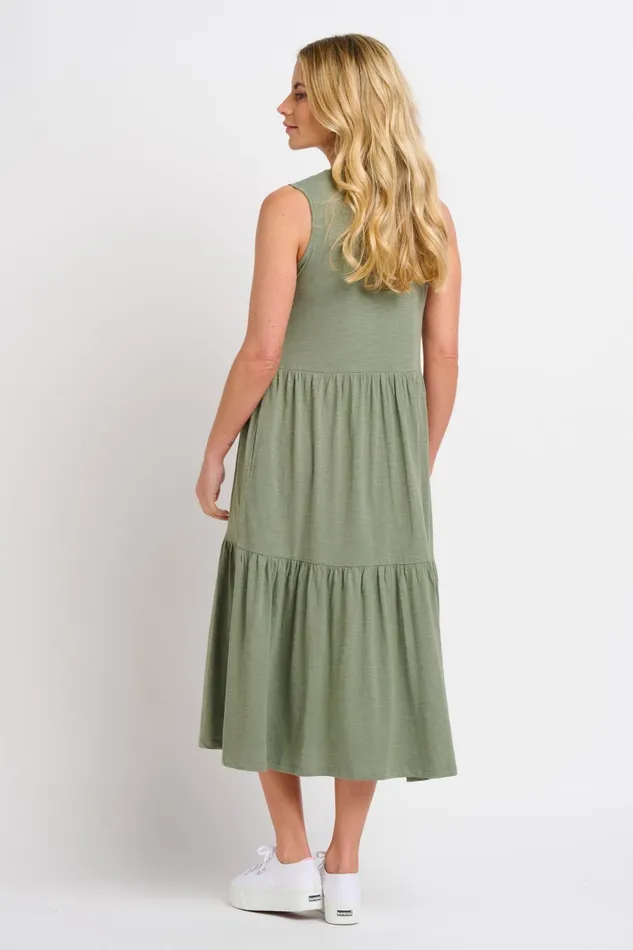 Women Brakeburn Dresses Khaki Clem Embroidered Midi Jersey Dress
