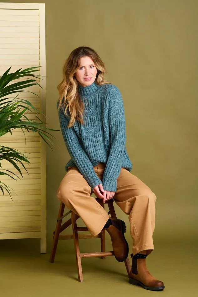 Women Brakeburn Knitwear Blue Cable Knitted Roll Neck