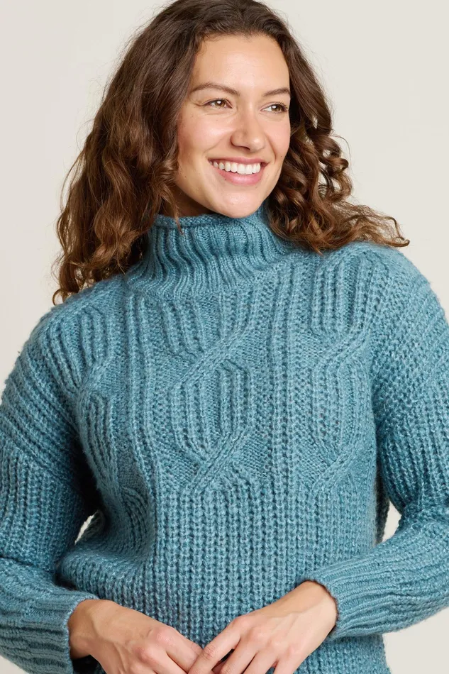 Women Brakeburn Knitwear Blue Cable Knitted Roll Neck