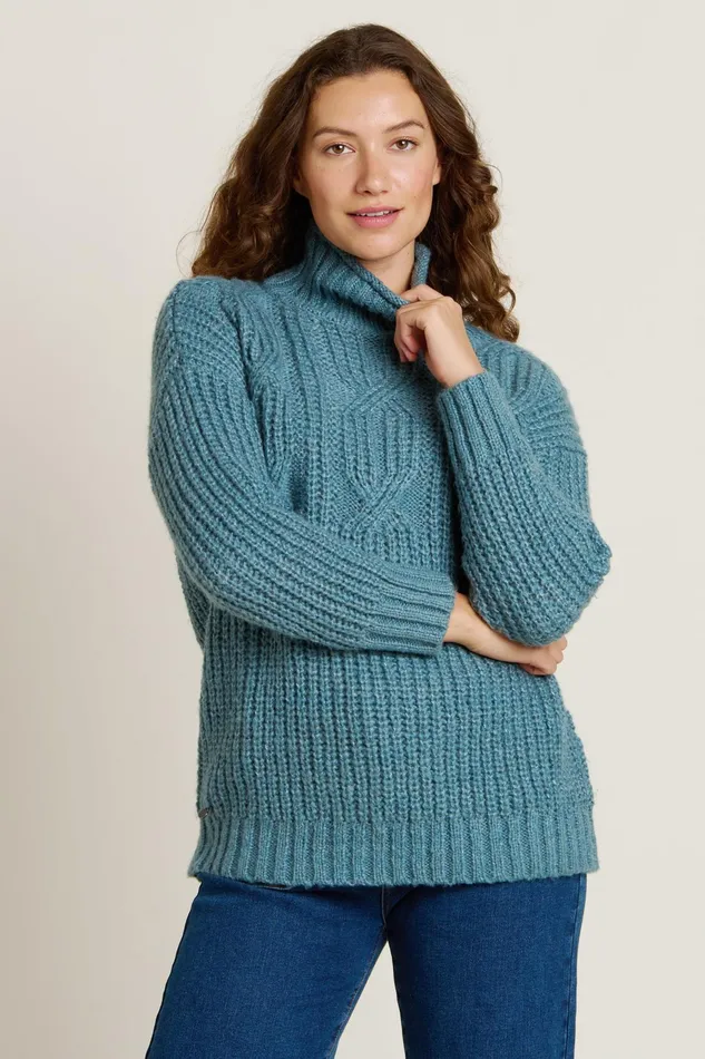 Women Brakeburn Knitwear Blue Cable Knitted Roll Neck