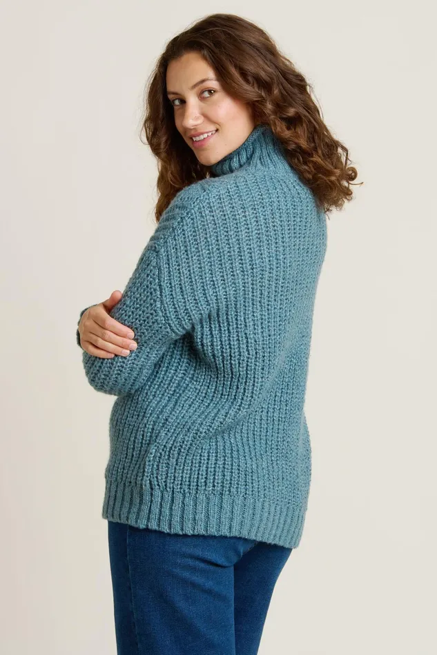Women Brakeburn Knitwear Blue Cable Knitted Roll Neck