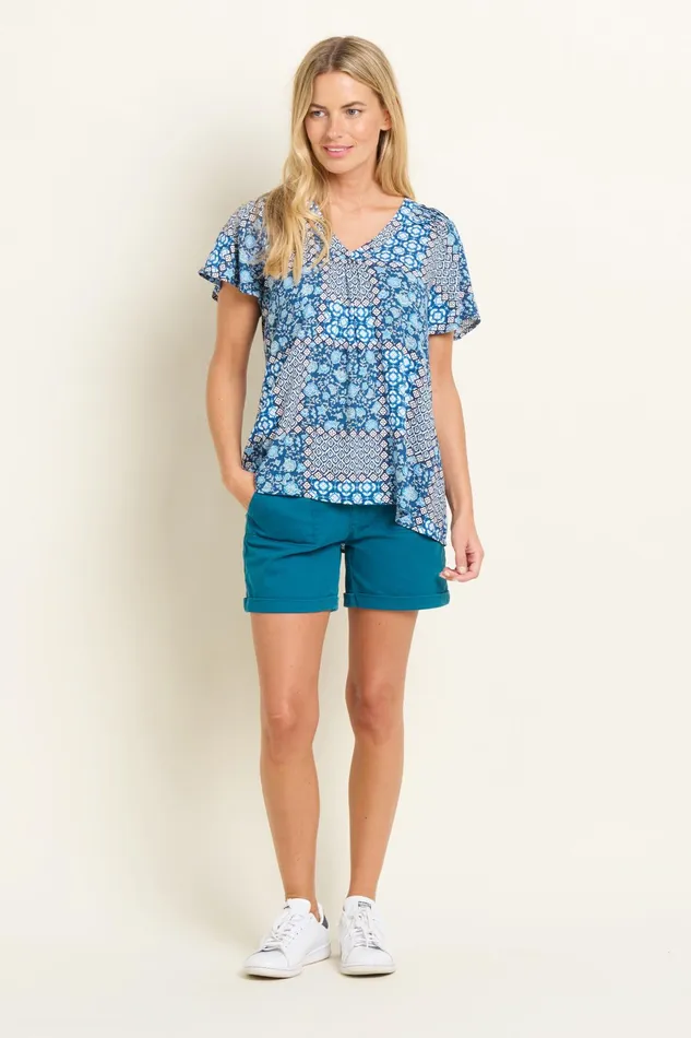 Women Brakeburn Shirts Navy Folk Floral Patchwork Blouse