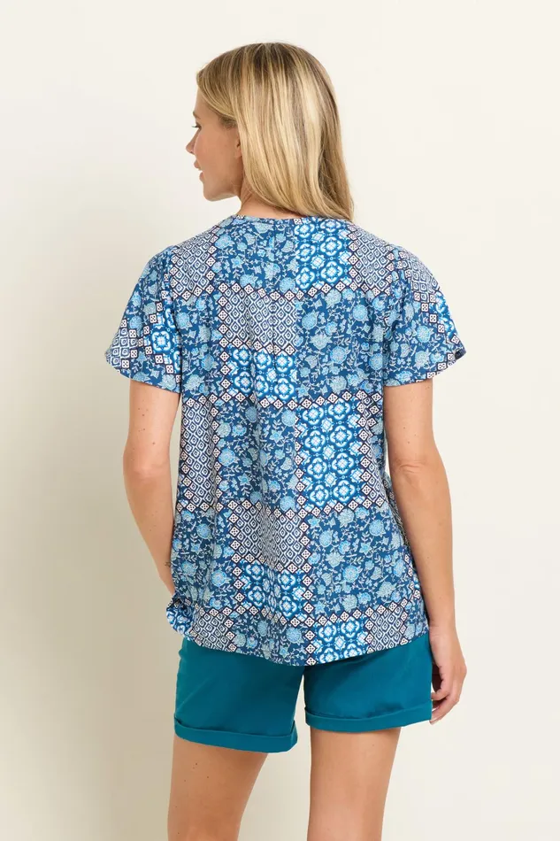Women Brakeburn Shirts Navy Folk Floral Patchwork Blouse