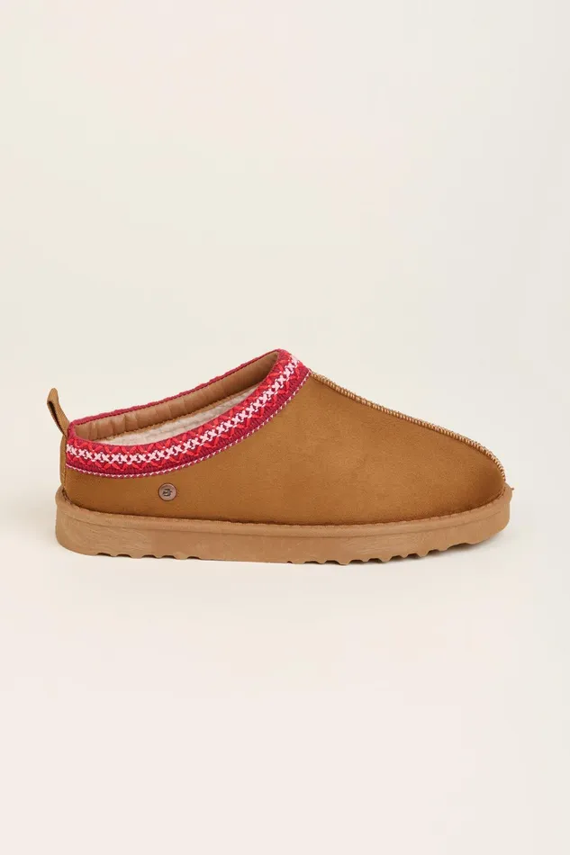 Women Brakeburn Slippers Brown Cross Stitch Detail Slippers