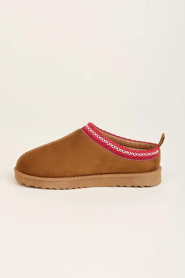 Women Brakeburn Slippers Brown Cross Stitch Detail Slippers