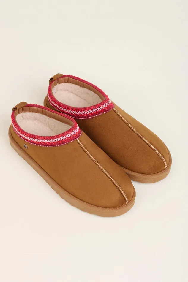Women Brakeburn Slippers Brown Cross Stitch Detail Slippers