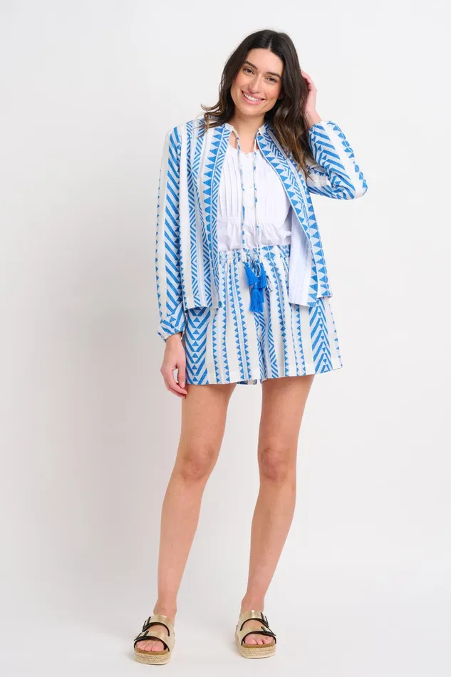 Women Brakeburn Trousers Skirts and Shorts Blue And White Aria Embroidered Shorts