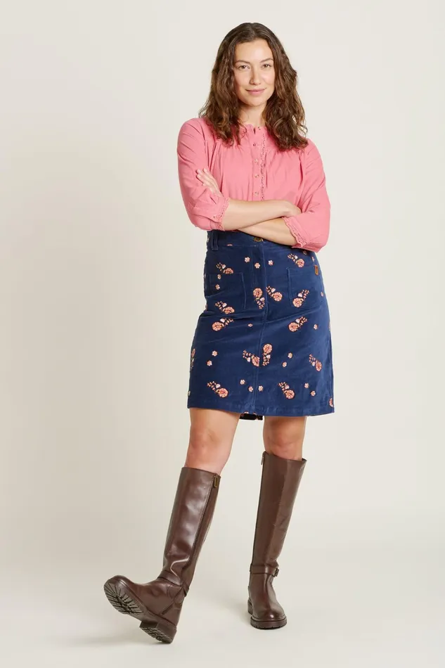 Women Brakeburn Trousers Skirts and Shorts Navy Mini Embroidered Cord Skirt