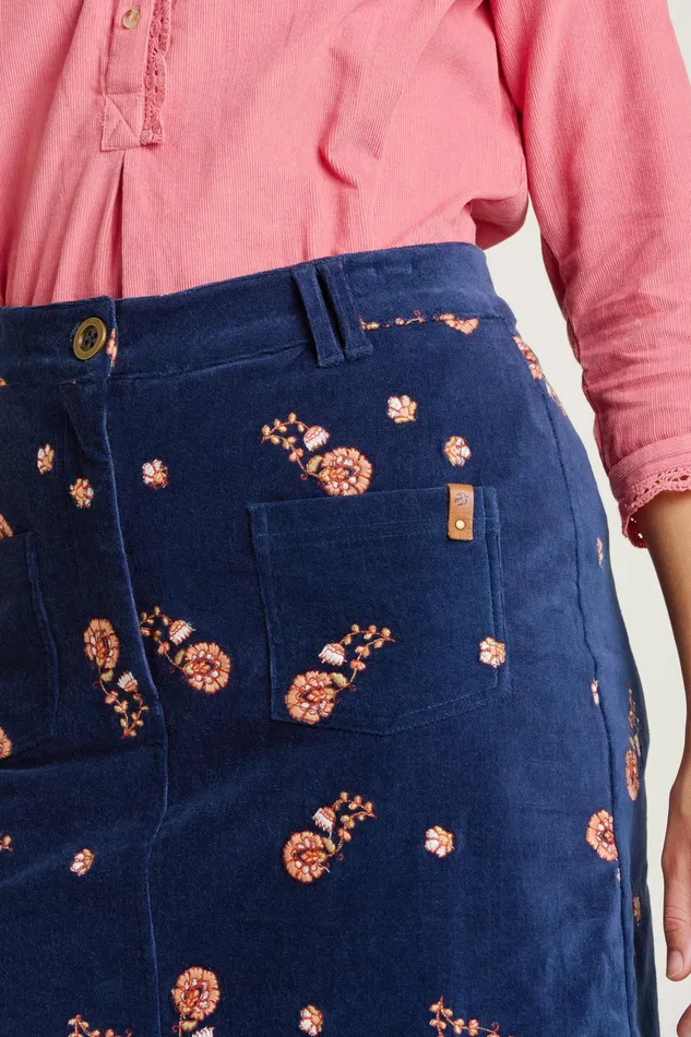 Women Brakeburn Trousers Skirts and Shorts Navy Mini Embroidered Cord Skirt