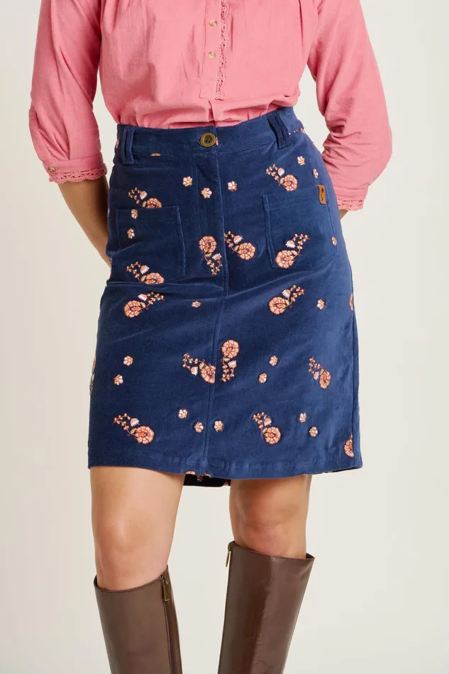 Women Brakeburn Trousers Skirts and Shorts Navy Mini Embroidered Cord Skirt