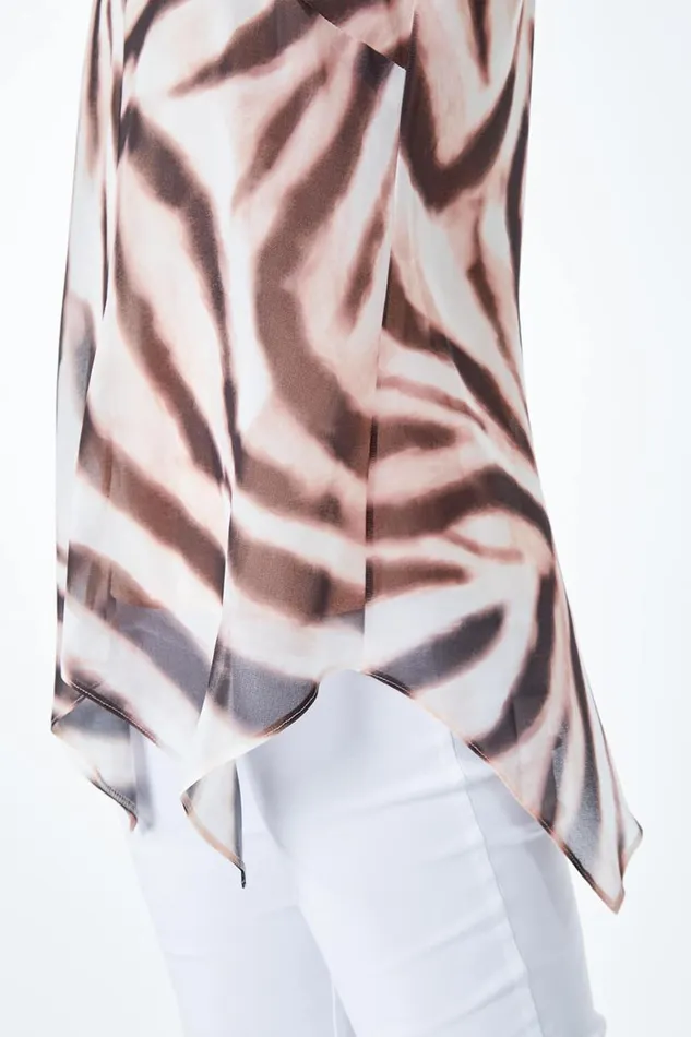 Women Brown Petite Animal Print Hanky Hem Top Roman Tops