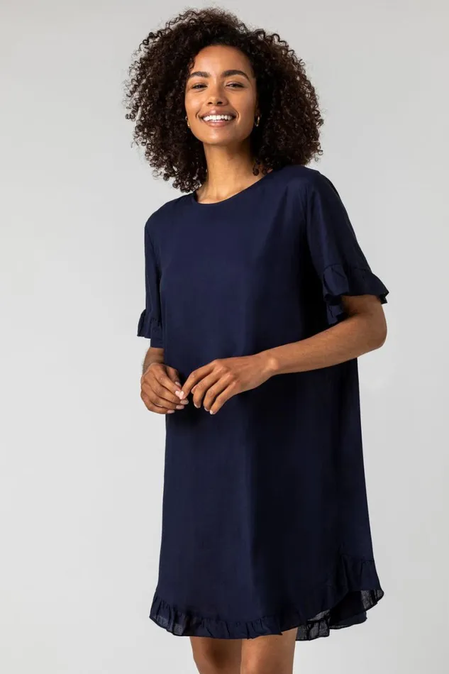 Women Button Detail Frill Hem Dress Roman Dresses