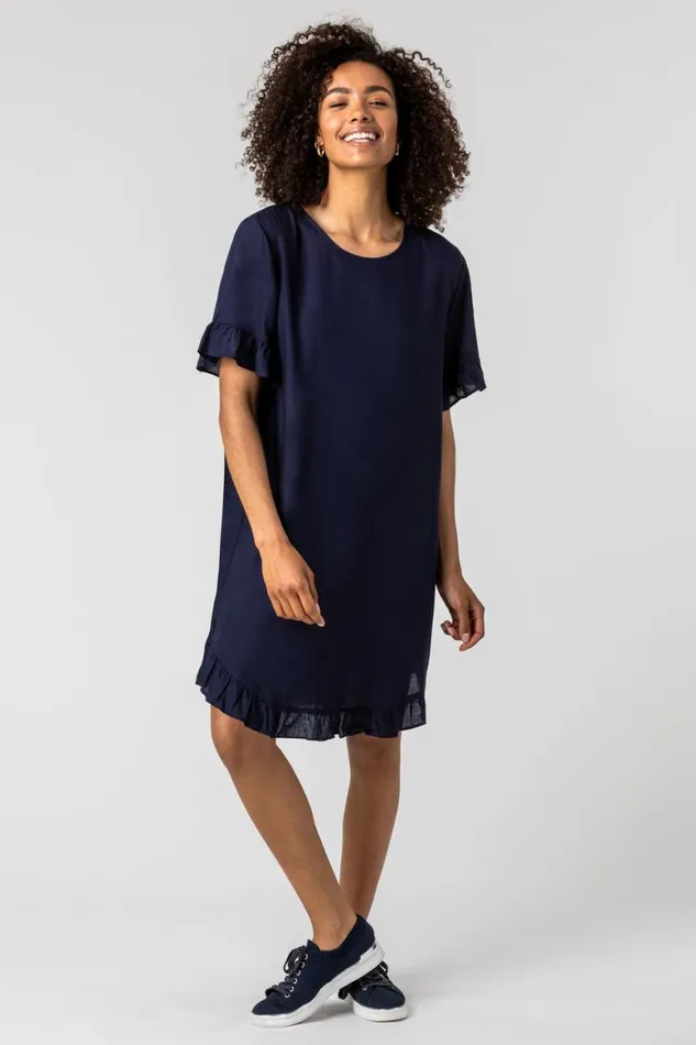 Women Button Detail Frill Hem Dress Roman Dresses
