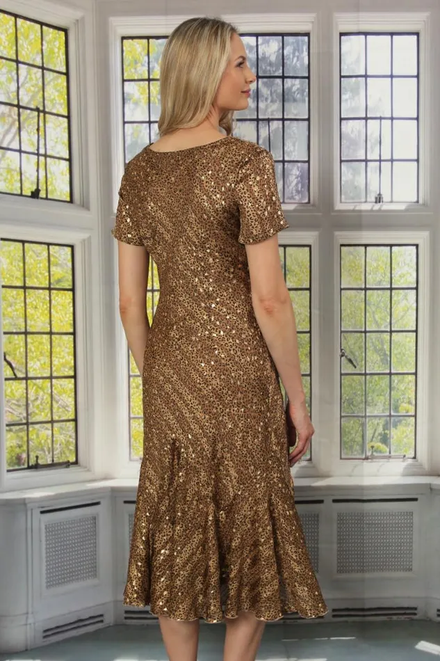 Women Camel Julianna Leopard Print Bias Cut Dress Roman Occasionwear