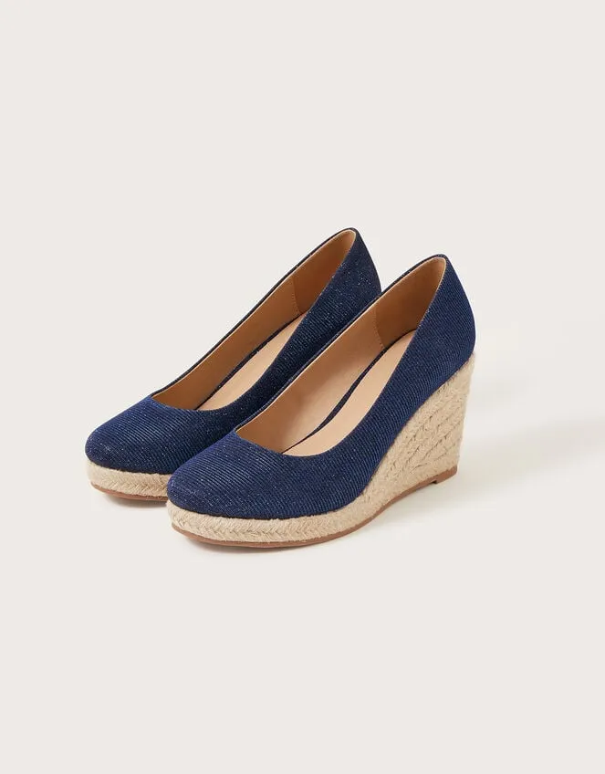 Women Canvas Espadrille Wedges Blue Monsoon Sandals