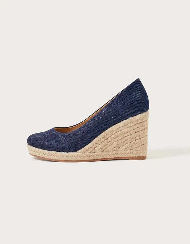 Women Canvas Espadrille Wedges Blue Monsoon Sandals