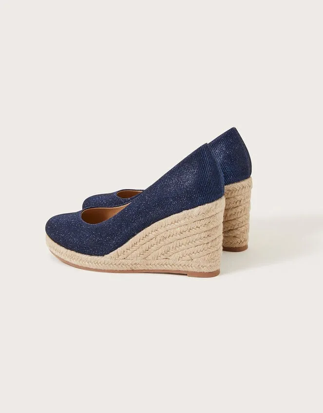 Women Canvas Espadrille Wedges Blue Monsoon Sandals