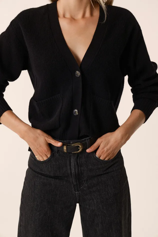 Women Cardigan Artimus Noir Gilet Laine Mrinos Noir Des Petits Hauts Jumpers and Cardigans
