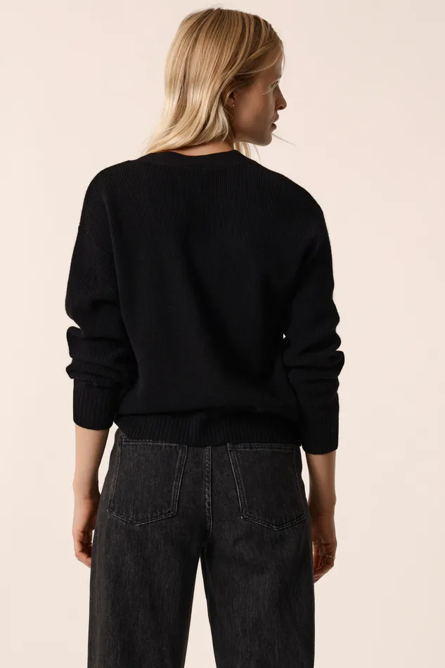 Women Cardigan Artimus Noir Gilet Laine Mrinos Noir Des Petits Hauts Jumpers and Cardigans