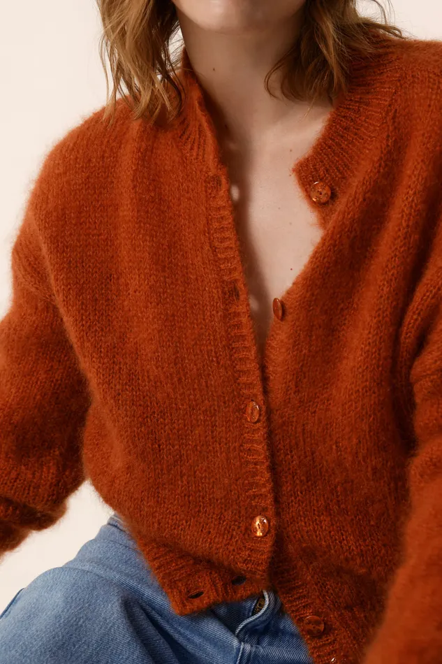 Women Cardigan Chidonie Lave Gilet Mohair Orange Des Petits Hauts Jumpers and Cardigans