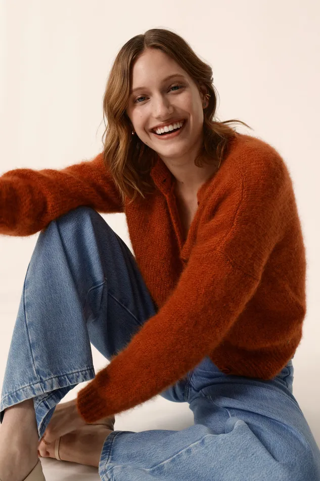 Women Cardigan Chidonie Lave Gilet Mohair Orange Des Petits Hauts Jumpers and Cardigans