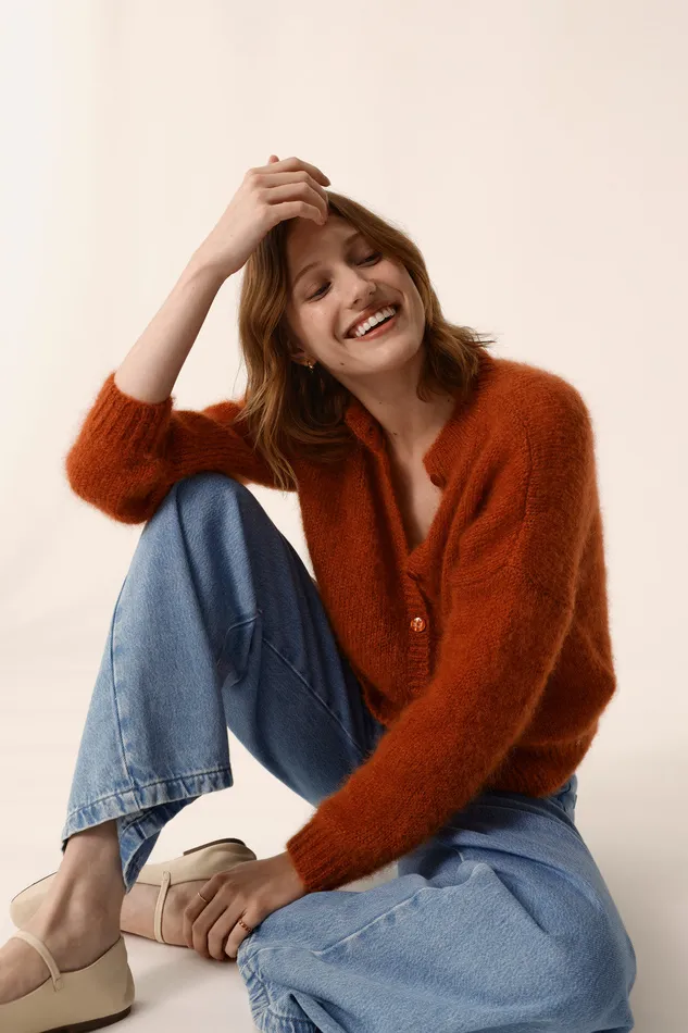Women Cardigan Chidonie Lave Gilet Mohair Orange Des Petits Hauts Jumpers and Cardigans