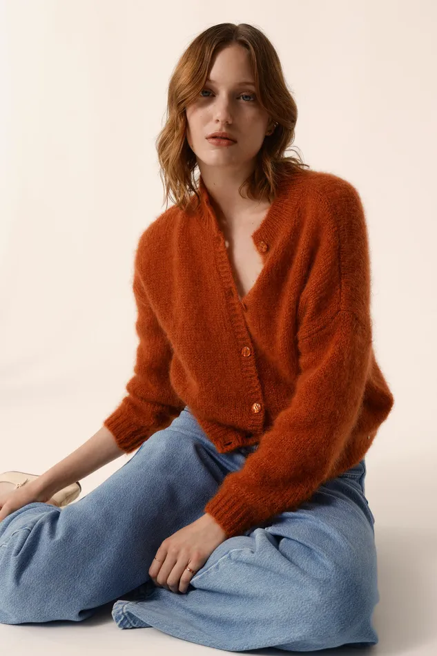 Women Cardigan Chidonie Lave Gilet Mohair Orange Des Petits Hauts Jumpers and Cardigans