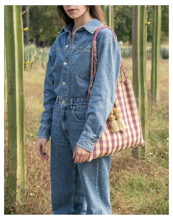 Women Casa Xali Checkerboard Tote Purple Madewell Totes Women Casa Xali Checkerboard Tote Purple Madewell Totes