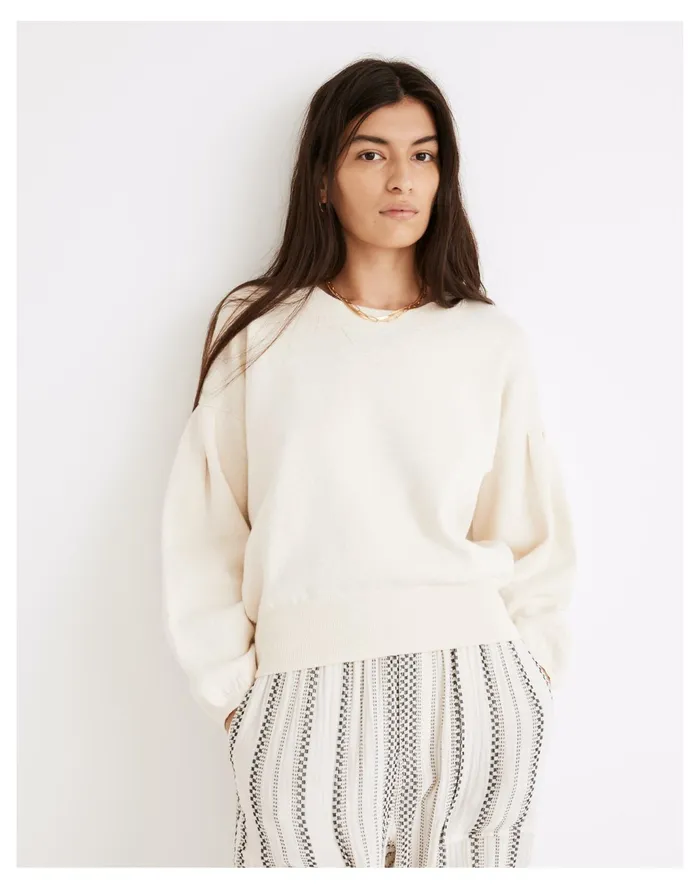 Women Chalfant Balloon Sleeve Pullover Sweater Antique Cream Madewell Sweaters