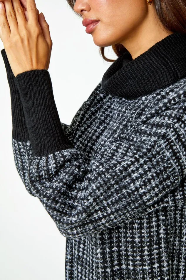 Women Charcoal Contrast Roll Neck Jumper Dress Roman Dresses
