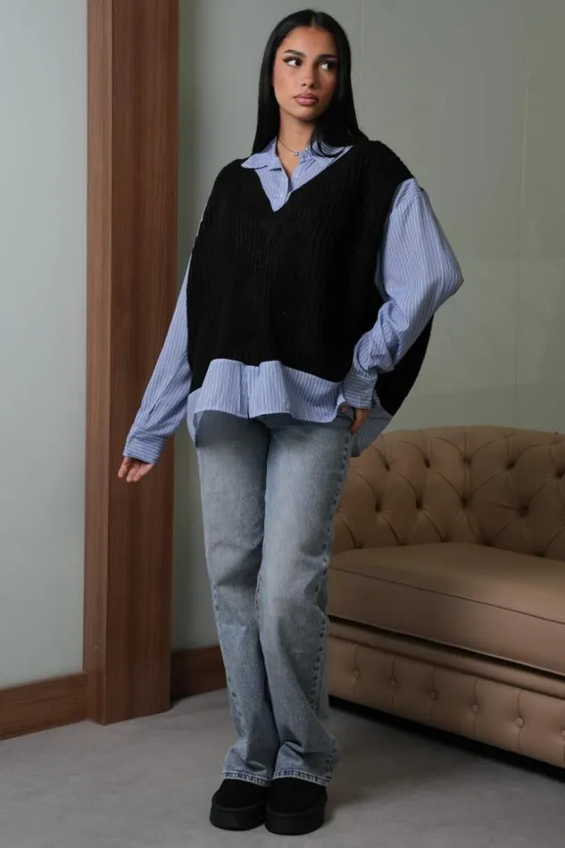Women Chemise Avec Empicement Pull Bleu Et Noir Blue Brentiny Paris White Tops Women Chemise Avec Empicement Pull Bleu Et Noir Blue Brentiny Paris White Tops