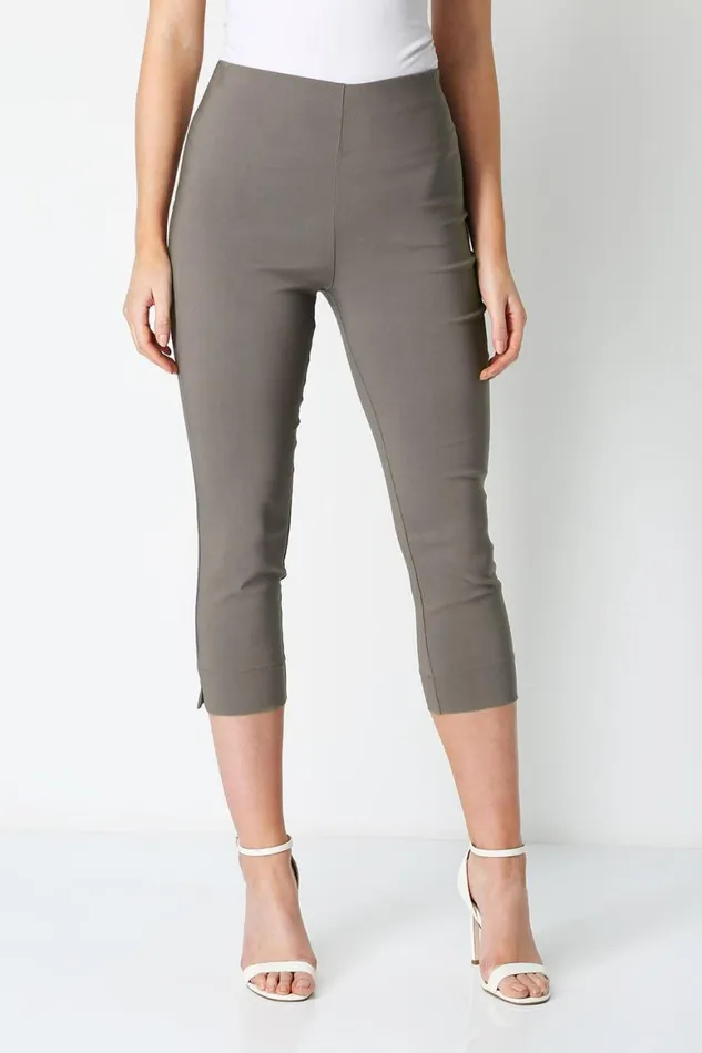 Women Chocolate Elastic Waist Stretch Cropped Trousers Roman Coords