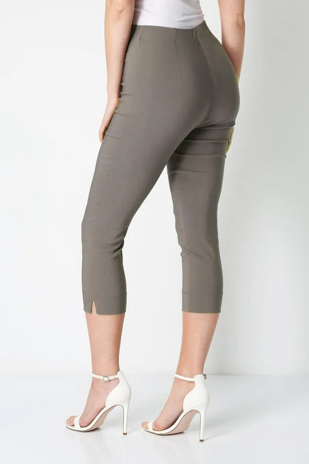 Women Chocolate Elastic Waist Stretch Cropped Trousers Roman Coords