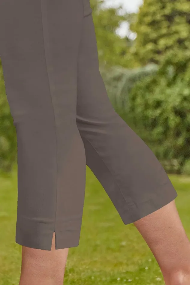 Women Chocolate Elastic Waist Stretch Cropped Trousers Roman Coords