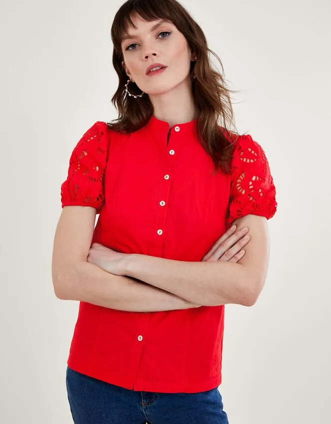 Women Clara Cutwork Blouse Red Monsoon Tops and Blouses