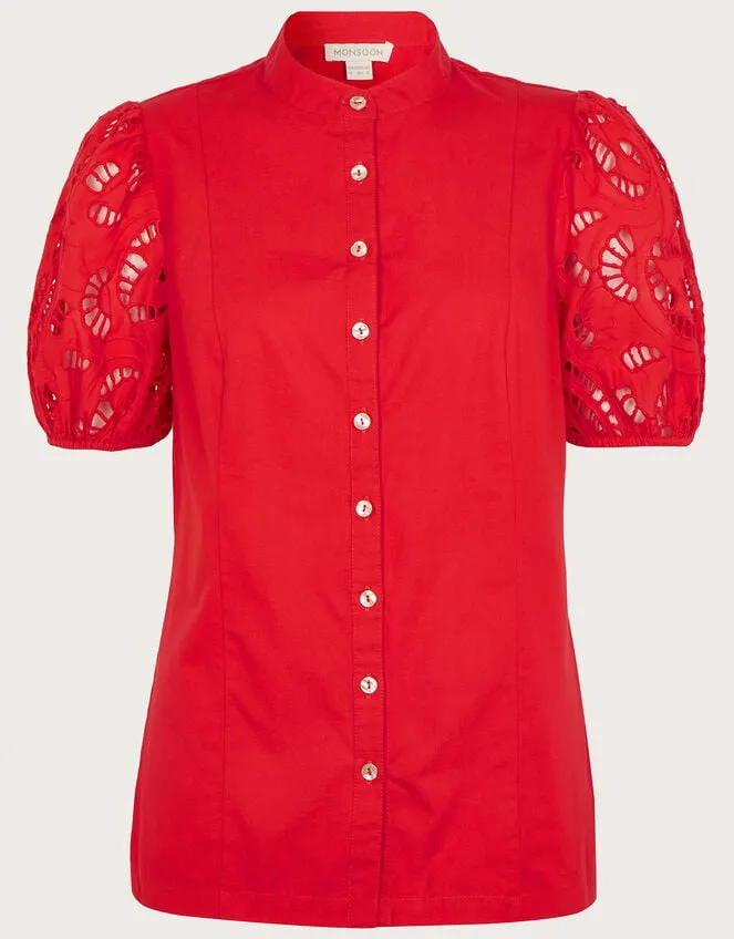 Women Clara Cutwork Blouse Red Monsoon Tops and Blouses