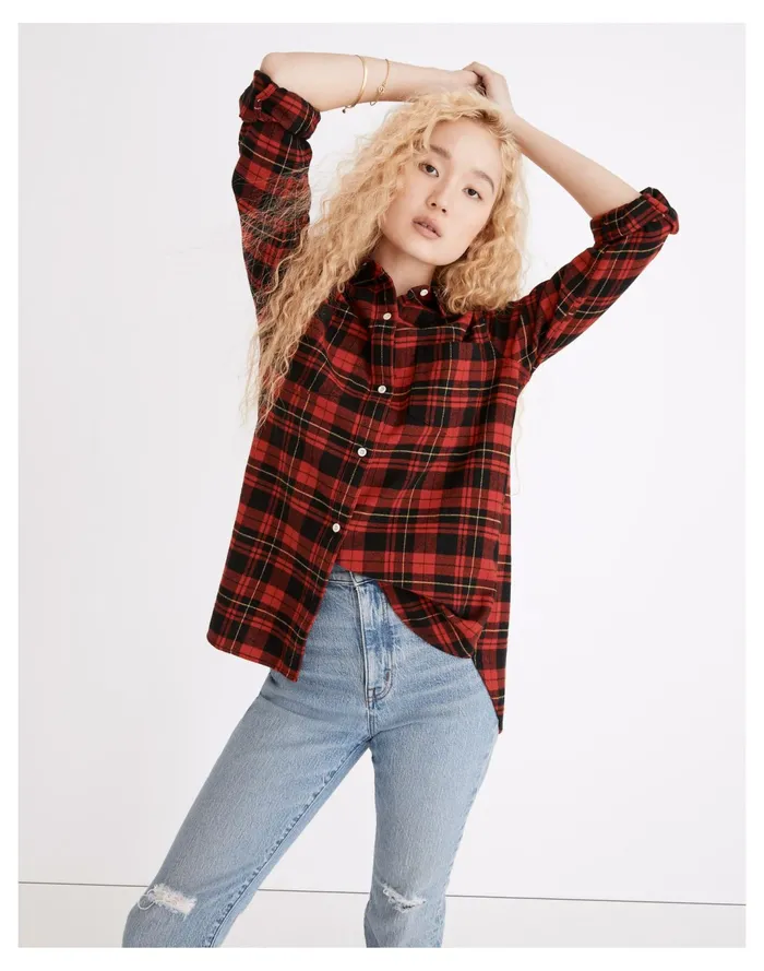 Women Classic Ex Boyfriend Shirt In Kirtling Plaid Kilt Red Madewell Tops and Shirts
