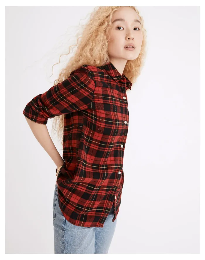 Women Classic Ex Boyfriend Shirt In Kirtling Plaid Kilt Red Madewell Tops and Shirts Women Classic Ex Boyfriend Shirt In Kirtling Plaid Kilt Red Madewell Tops and Shirts
