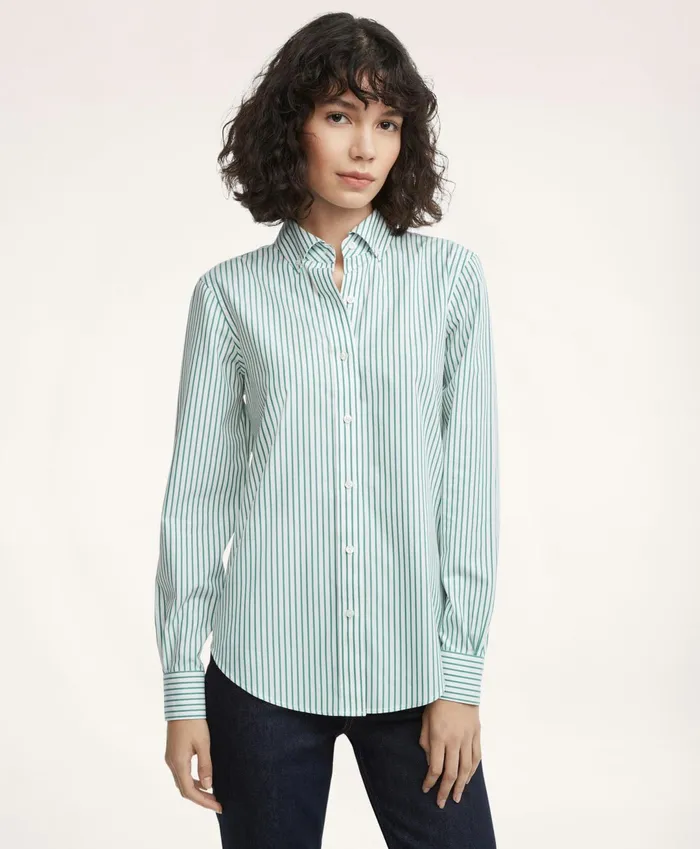 Women Classic Fit Stretch Supima Cotton NonIron Bengal Stripe Dress Shirt Green Brooks Brothers Blouses and Shirts Women Classic Fit Stretch Supima Cotton NonIron Bengal Stripe Dress Shirt Green Brooks Brothers Blouses and Shirts